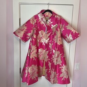 NWT Frances Valentine Pink Swing Coat Metallic Jacquard